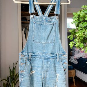 Madewell Distressed Short Overalls